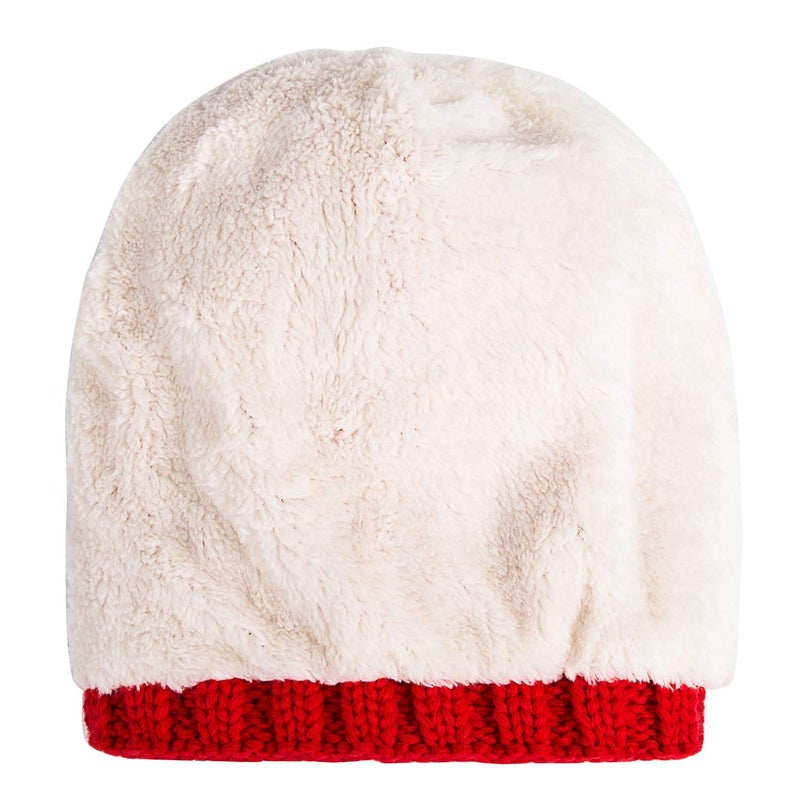 PAGE ONE Womens Winter Thick Cable Knit Beanie Faux Fur Pom Hat Fleece Lined Skull Cap Red - Image 4